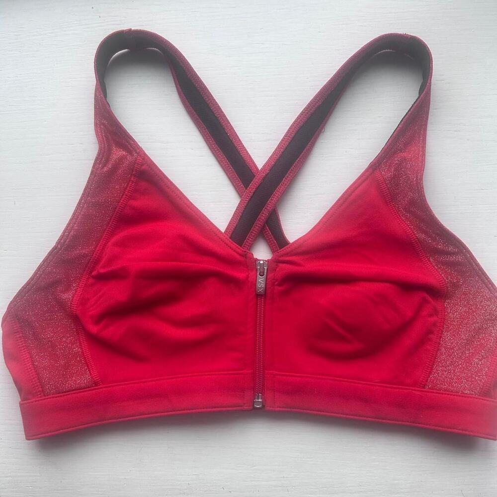 Victoria Secret Women's‎ Red and black sports bra Medium Zipper EUC
